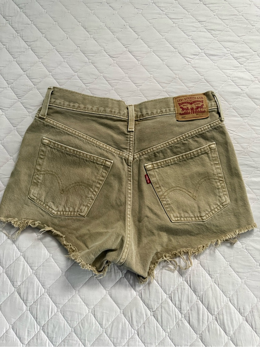 Levi's Olive Green High-Rise Frayed Hem Jean Shorts